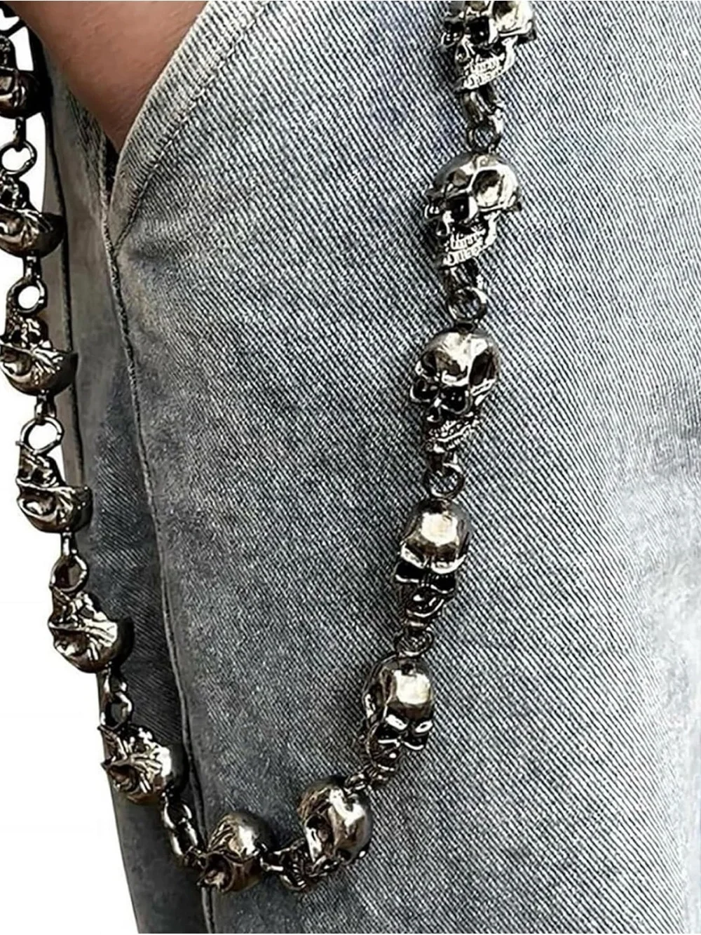 Men's Black Gunmetal Skull Link Detachable Key Chain W Links.